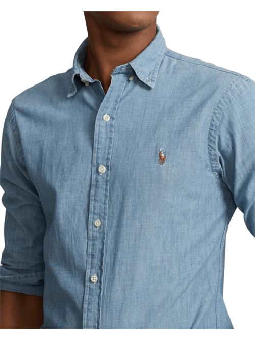 Camicia da uomo in denim di cotone colore indaco chiaro POLO RALPH LAUREN | 710548538001